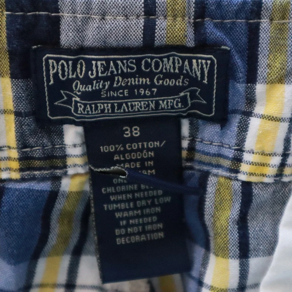 Polo Jeans Ralph Lauren Shorts Mens 38 Cargo Flap Pocket Casual Cotton‎ Plaid